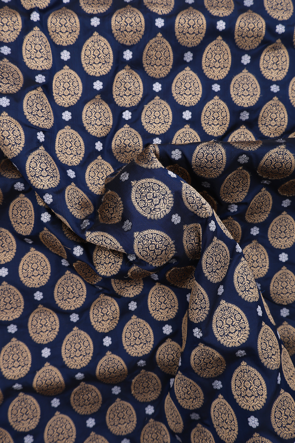 Banarasi Silk Saree In Navy Blue With Zari Buttas