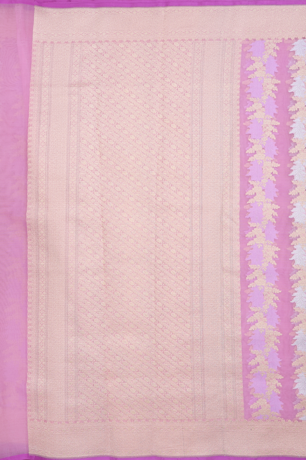 Kora Banarasi Silk Saree In Lilac Purple With Floral Design
