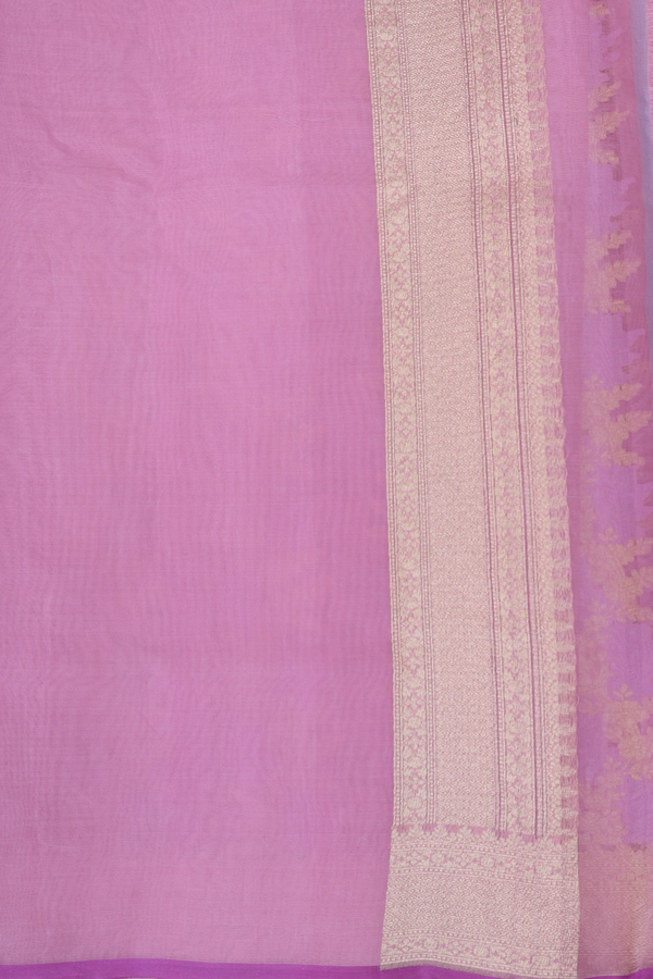 Kora Banarasi Silk Saree In Lilac Purple With Floral Design
