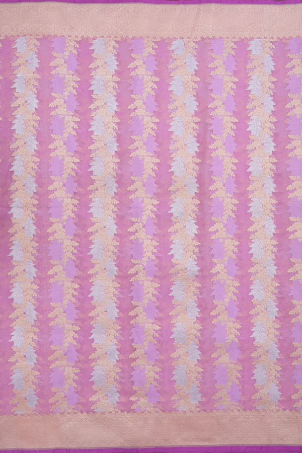 Kora Banarasi Silk Saree In Lilac Purple With Floral Design