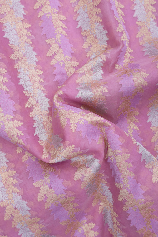 Kora Banarasi Silk Saree In Lilac Purple With Floral Design