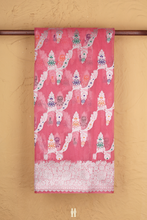 Kora Banarasi Silk Saree In Punch Pink With Allover Design
