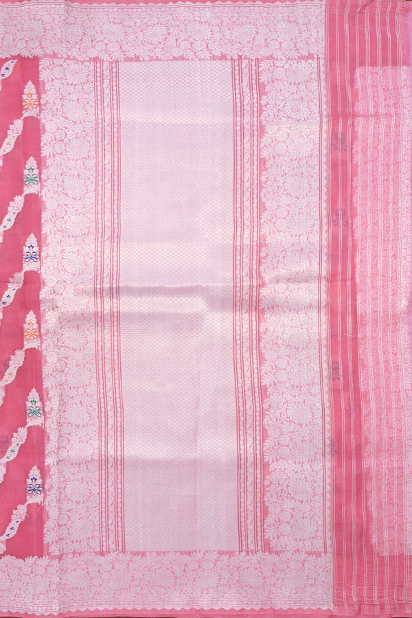 Kora Banarasi Silk Saree In Punch Pink With Allover Design
