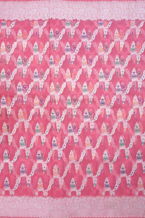 Kora Banarasi Silk Saree In Punch Pink With Allover Design