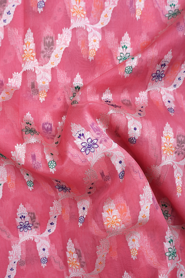 Kora Banarasi Silk Saree In Punch Pink With Allover Design