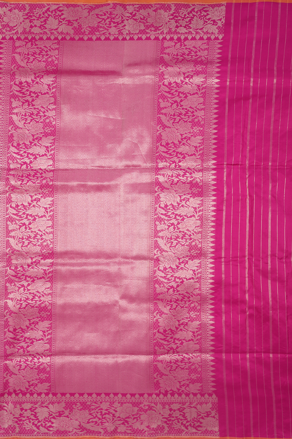 Banarasi Silk Saree In Magenta With Floral Design