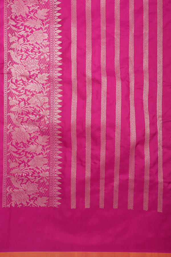 Banarasi Silk Saree In Magenta With Floral Design