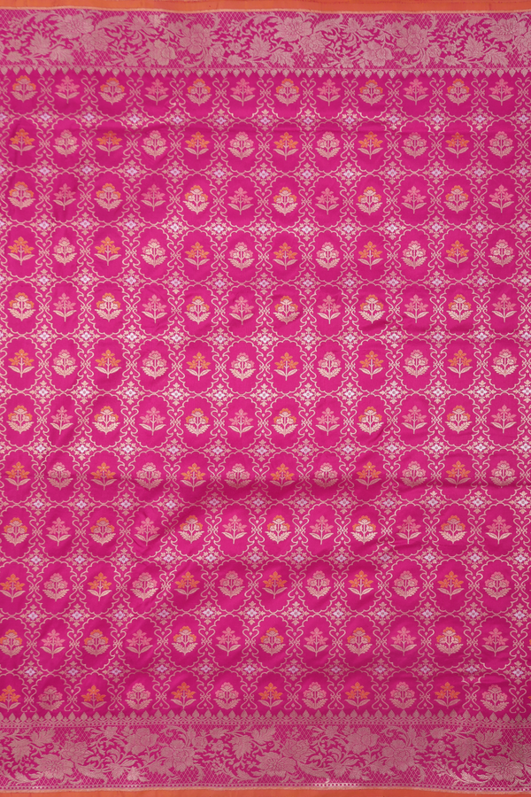 Banarasi Silk Saree In Magenta With Floral Design