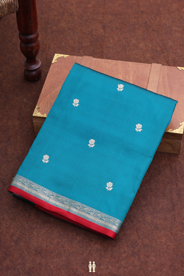 Banarasi Silk Saree In Teal Green With Floral Buttas