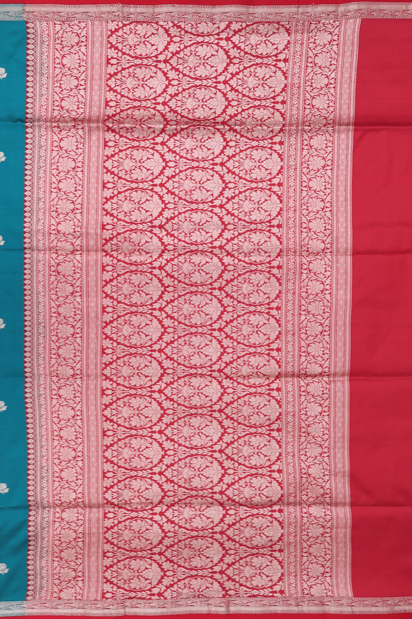 Banarasi Silk Saree In Teal Green With Floral Buttas