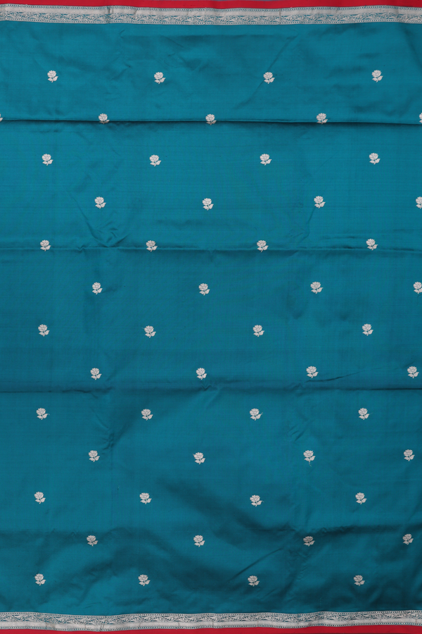 Banarasi Silk Saree In Teal Green With Floral Buttas
