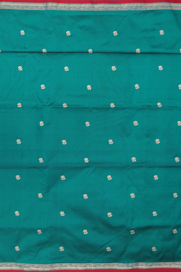 Banarasi Silk Saree In Teal Green With Floral Buttas