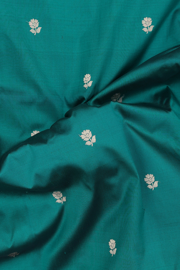 Banarasi Silk Saree In Teal Green With Floral Buttas