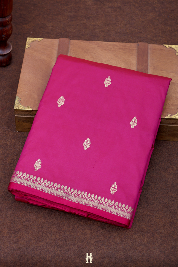 Banarasi Silk Saree In Purple Rose With Floral Buttis