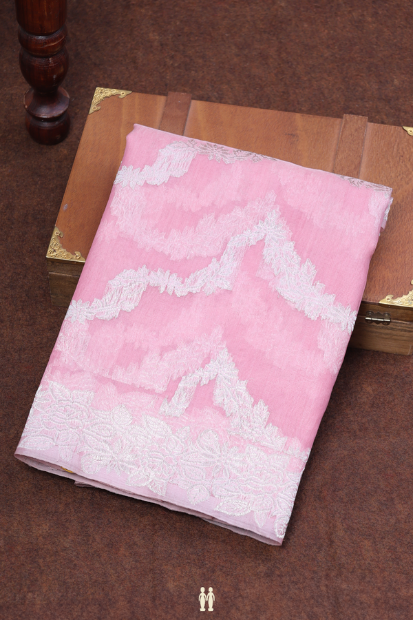 Kora Banarasi Silk Saree In Pink With Chevron Design