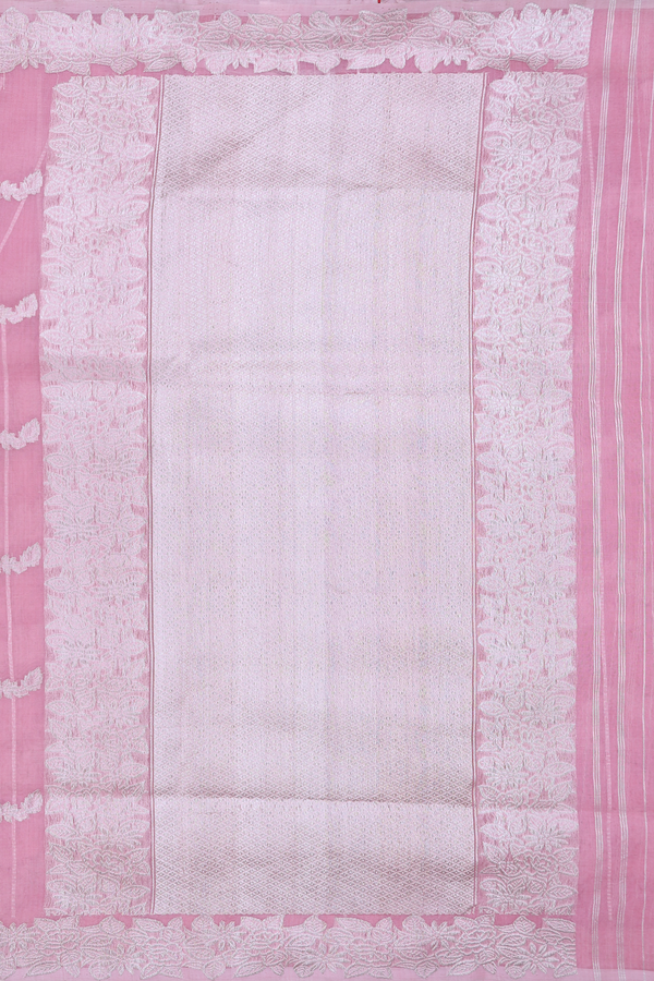 Kora Banarasi Silk Saree In Pink With Chevron Design