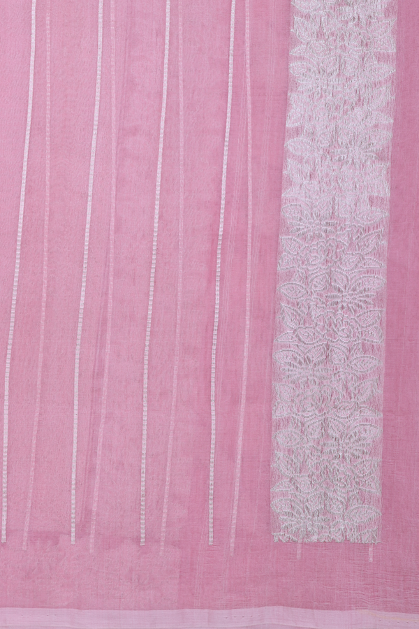 Kora Banarasi Silk Saree In Pink With Chevron Design