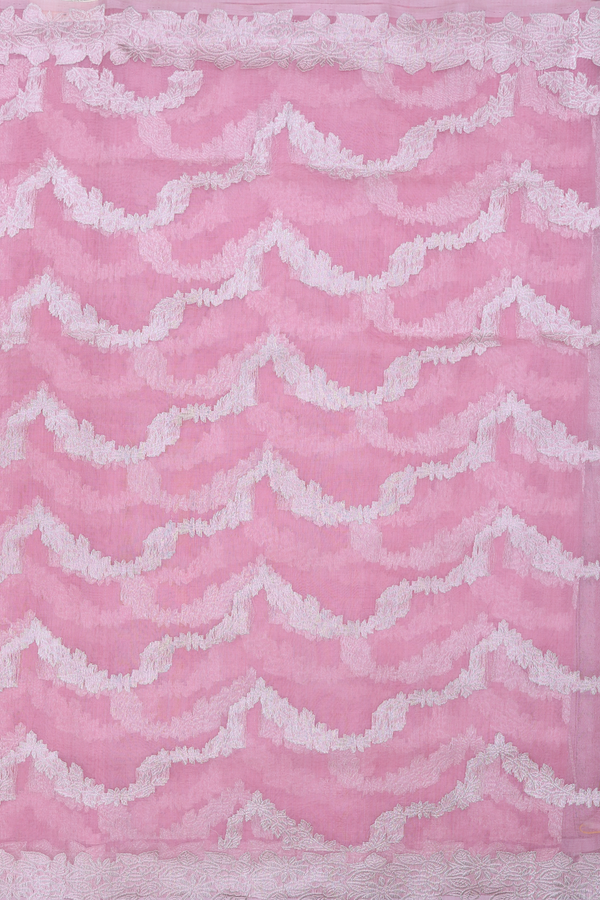 Kora Banarasi Silk Saree In Pink With Chevron Design