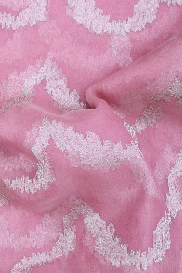Kora Banarasi Silk Saree In Pink With Chevron Design