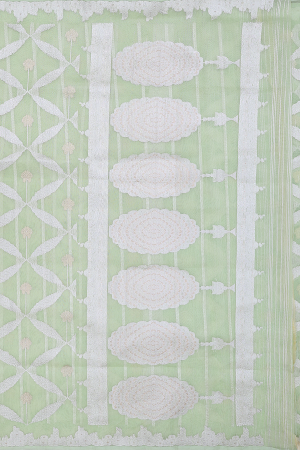 Kora Banarasi Silk Saree In Pastel Green With Ogee Design
