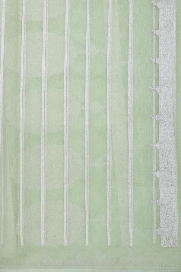 Kora Banarasi Silk Saree In Pastel Green With Ogee Design