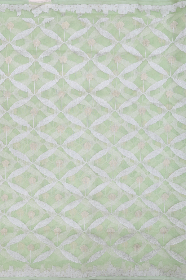 Kora Banarasi Silk Saree In Pastel Green With Ogee Design