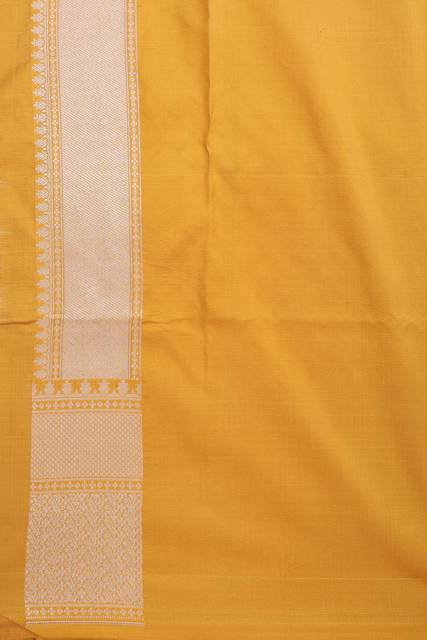 Banarasi Silk Saree In Saffron Yellow With Floral Buttis