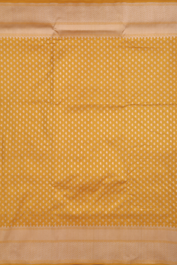 Banarasi Silk Saree In Saffron Yellow With Floral Buttis