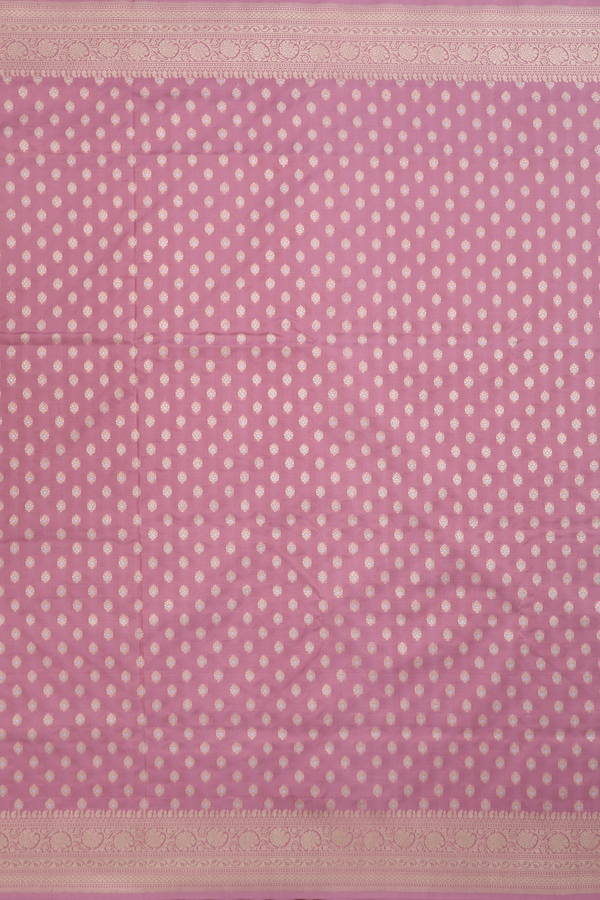Banarasi Silk Saree In Dusty Pink With Floral Buttas