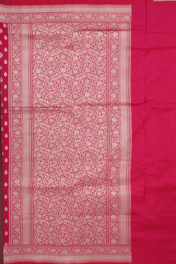 Banarasi Silk Saree In Rani Pink With Floral Buttas