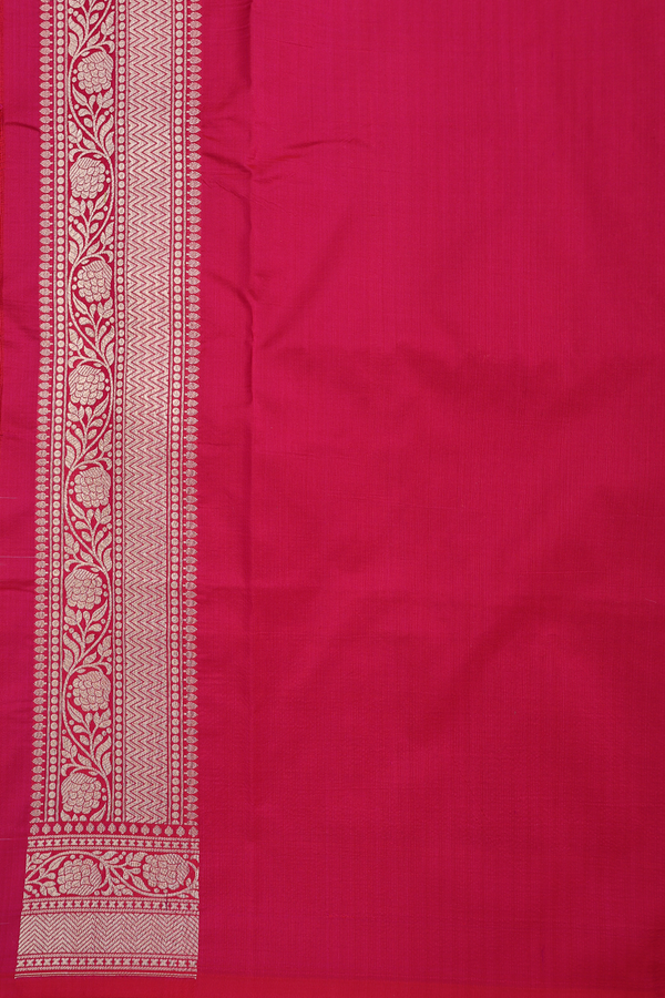Banarasi Silk Saree In Rani Pink With Floral Buttas