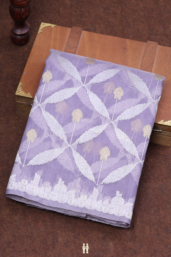 Kora Banarasi Silk Saree In Dusty Purple With Ogee Design