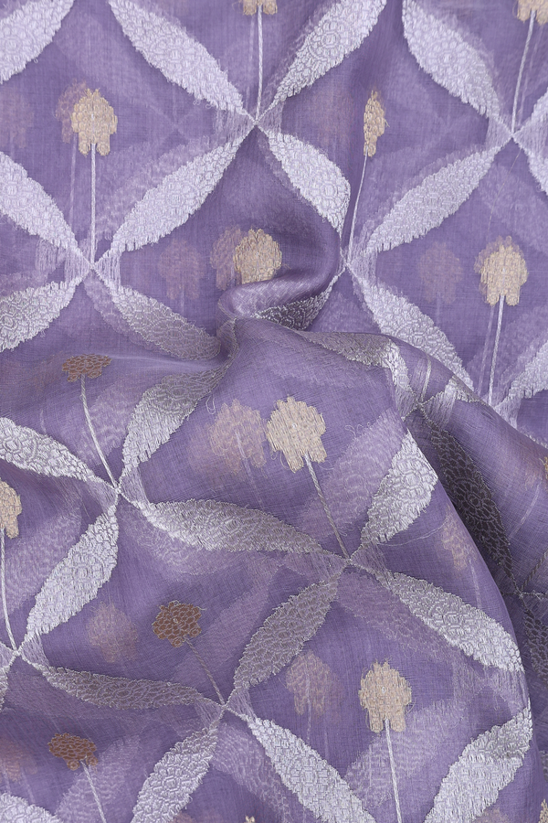 Kora Banarasi Silk Saree In Dusty Purple With Ogee Design