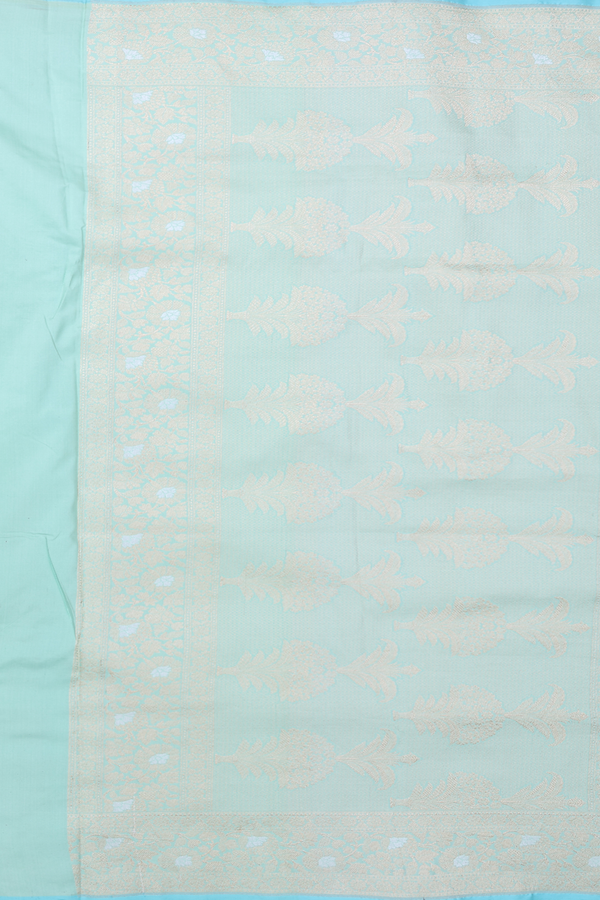 Banarasi Silk Saree In Mint Green With Floral Design