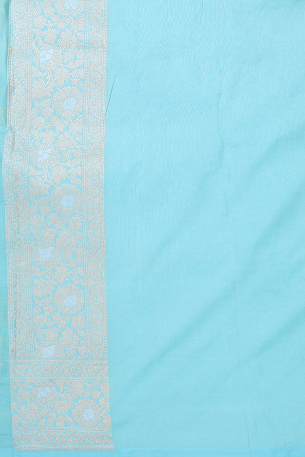 Banarasi Silk Saree In Mint Green With Floral Design