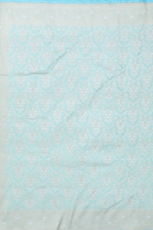Banarasi Silk Saree In Mint Green With Floral Design