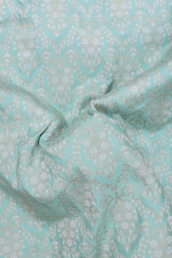 Banarasi Silk Saree In Mint Green With Floral Design