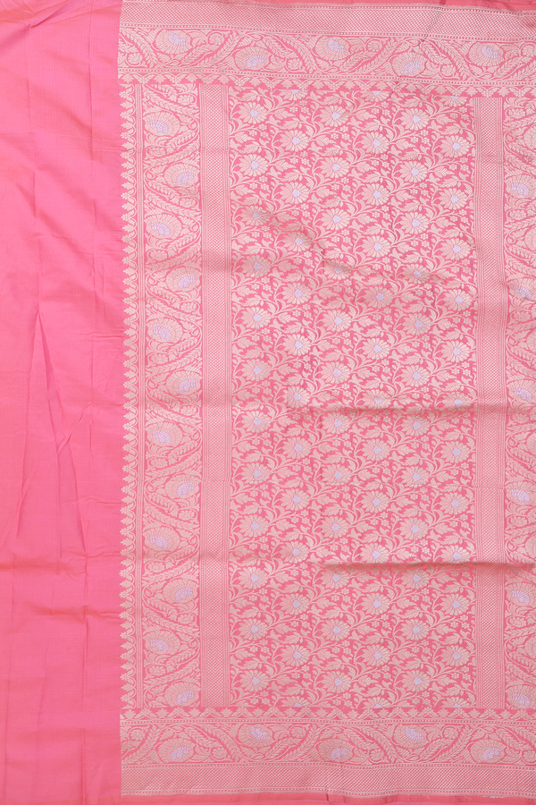 Banarasi Silk Saree In Pink With Floral Design