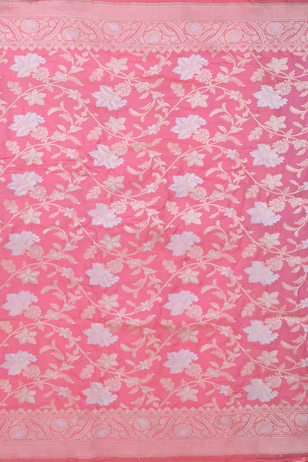 Banarasi Silk Saree In Pink With Floral Design