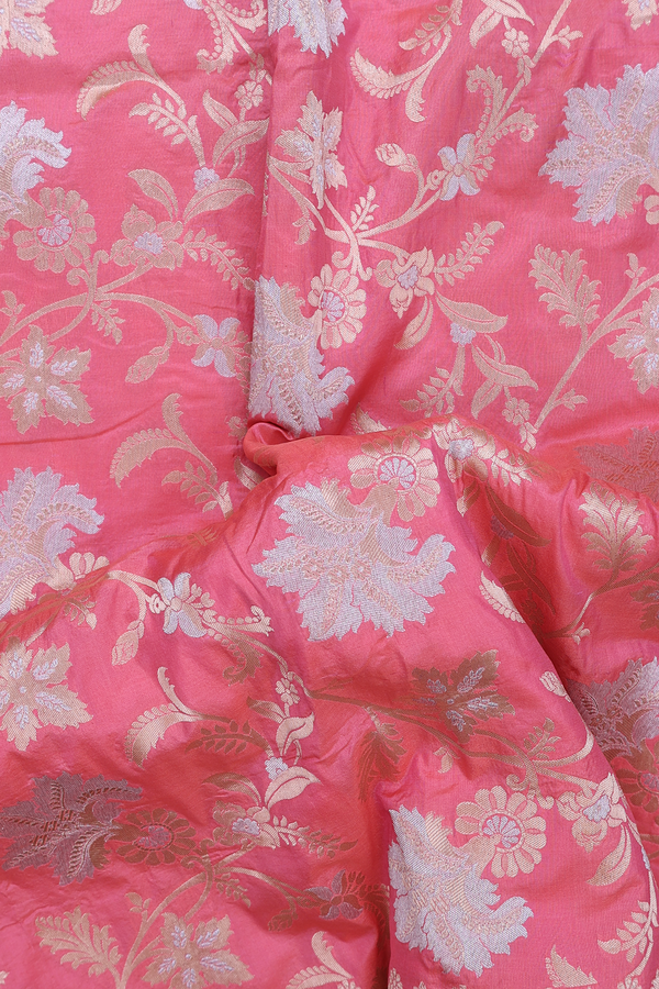 Banarasi Silk Saree In Pink With Floral Design