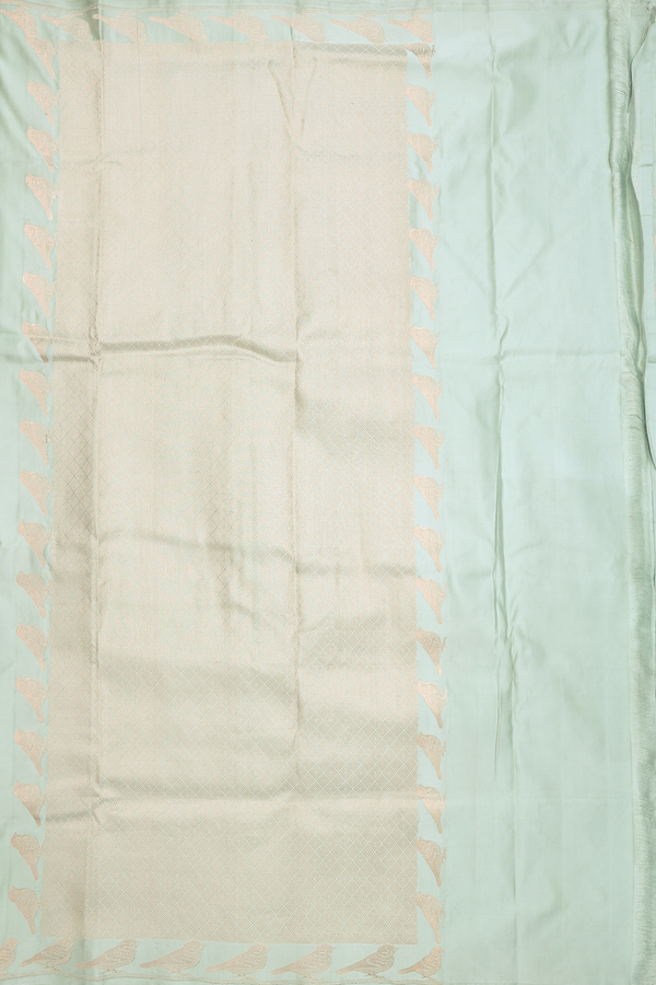 Banarasi Silk Saree In Sage Green With Birds Buttas
