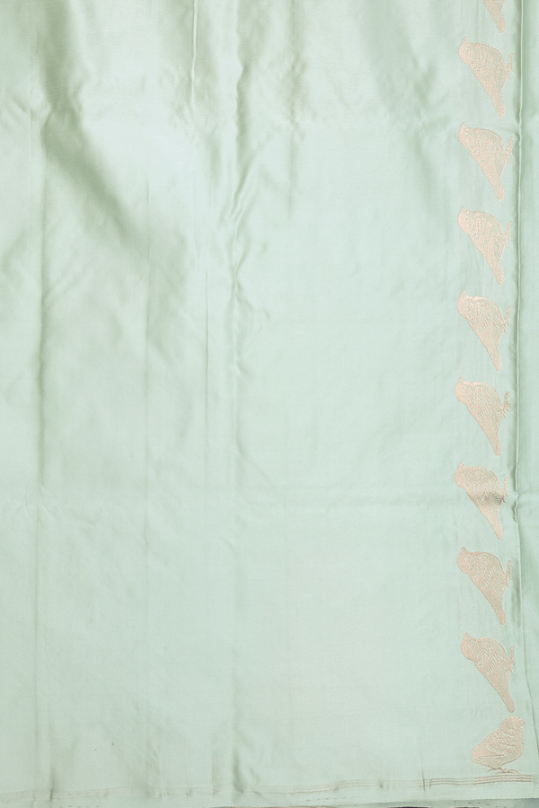 Banarasi Silk Saree In Sage Green With Birds Buttas