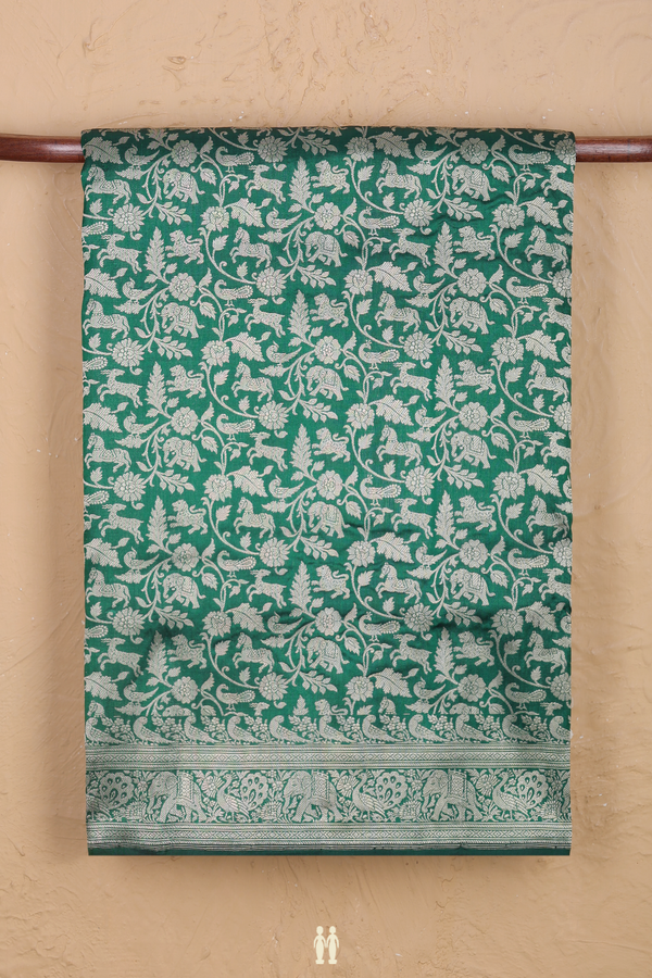 Banarasi Silk Saree In Forest Green With Vanasingaram Design