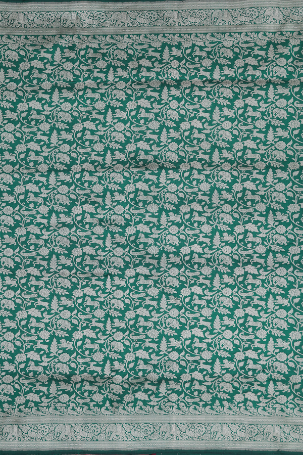 Banarasi Silk Saree In Forest Green With Vanasingaram Design