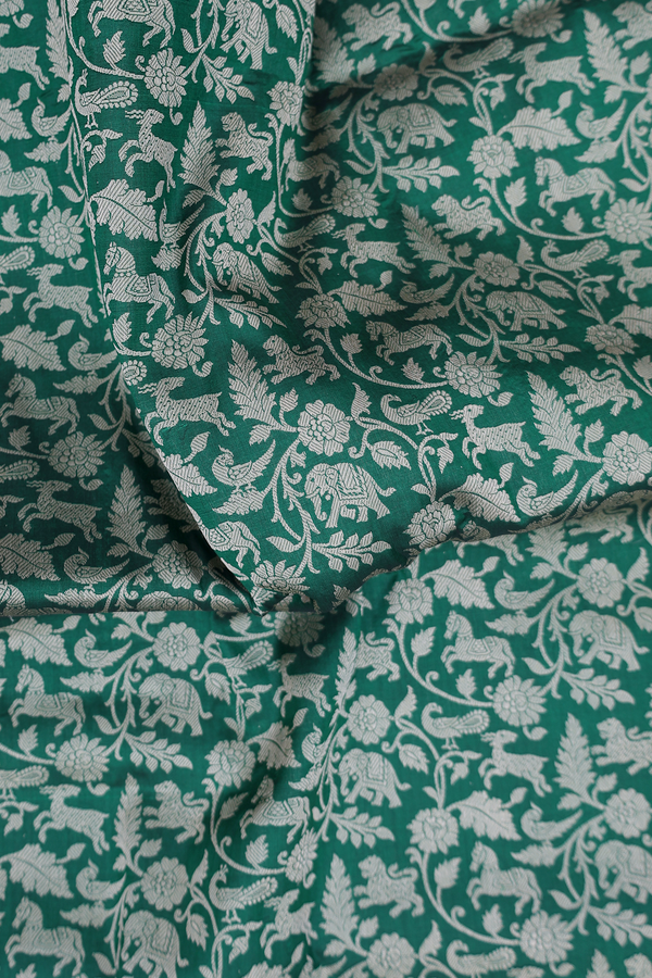 Banarasi Silk Saree In Forest Green With Vanasingaram Design