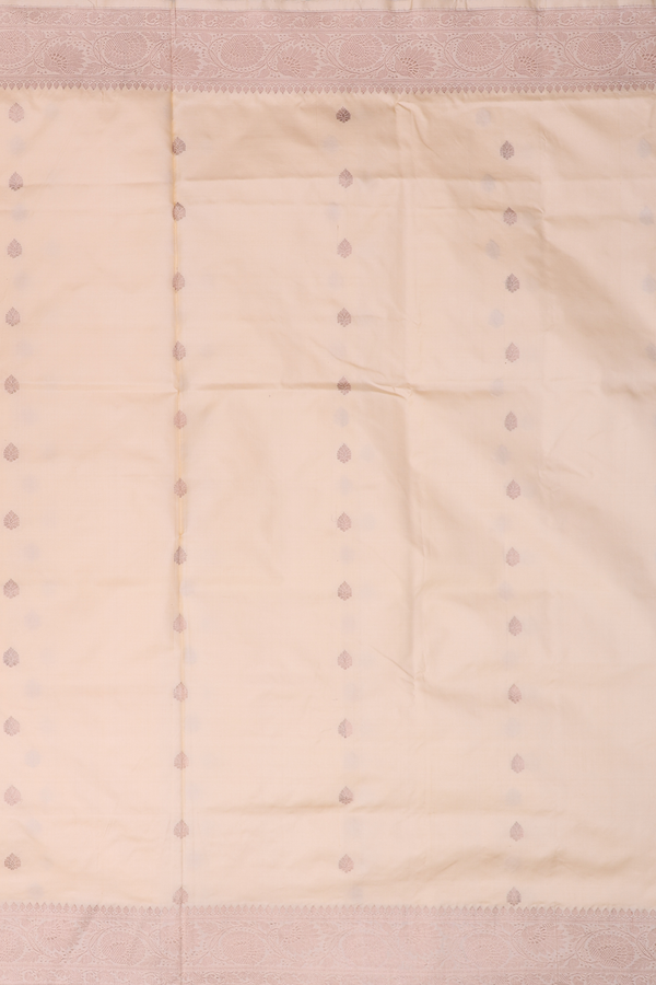 Banarasi Silk Saree In Creamy Orange With Zari Buttas