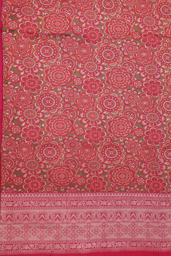 Banarasi Silk Saree In Red With Allover Design