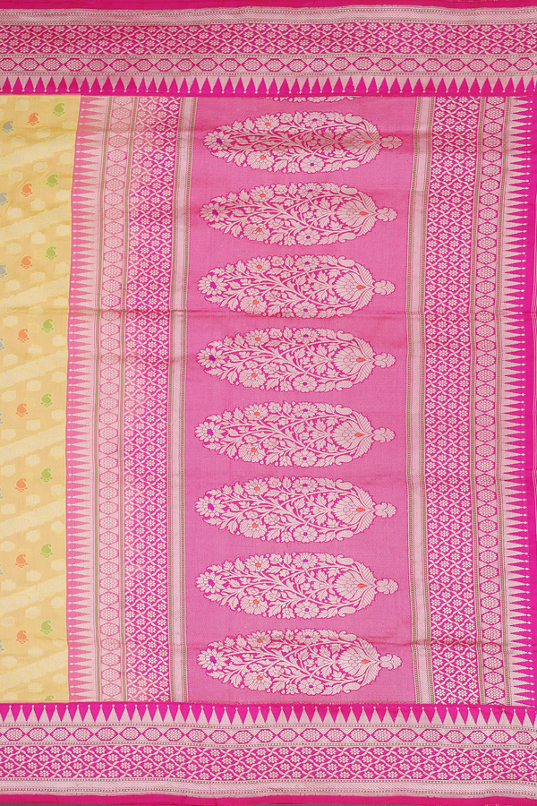 Banarasi Silk Saree In Yellow With Diagonal Design