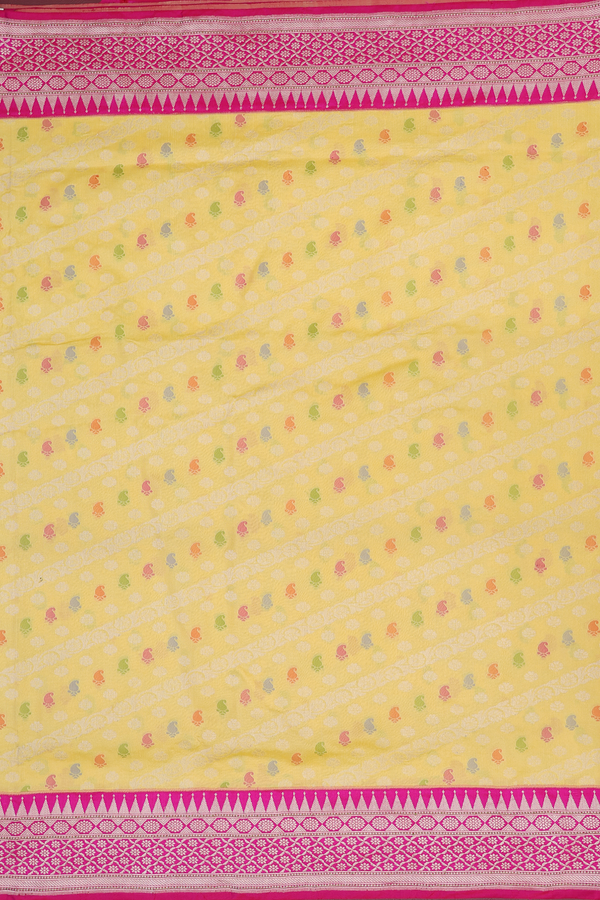 Banarasi Silk Saree In Yellow With Diagonal Design
