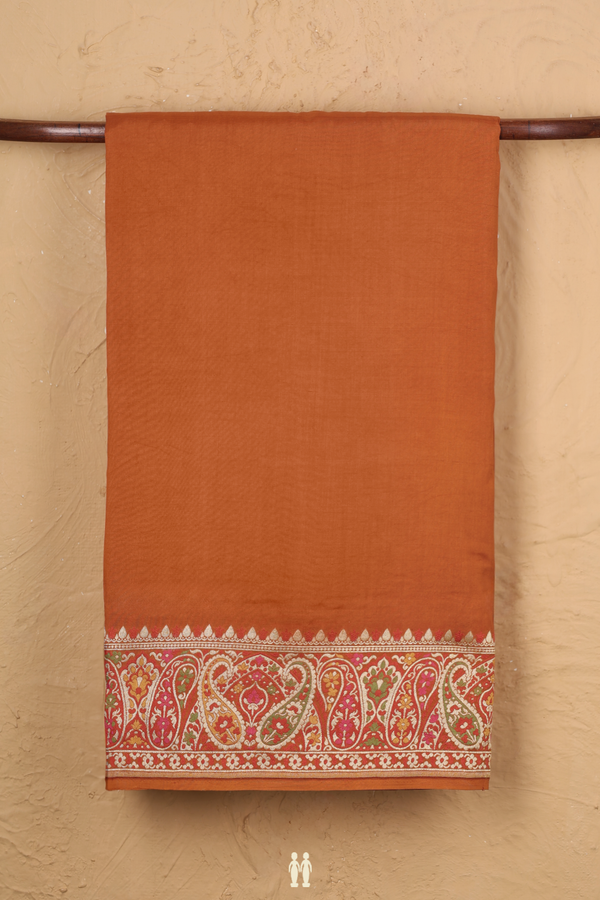 Banarasi Silk Saree In Rust Orange With Paisley Border